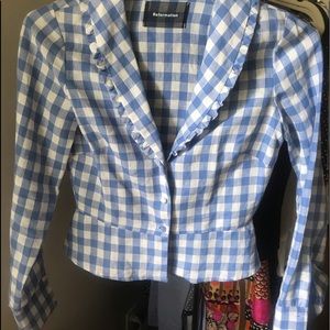 Reformation Linen Blue and White Pebblem fitted Top. Gorgeous! Tags still on!